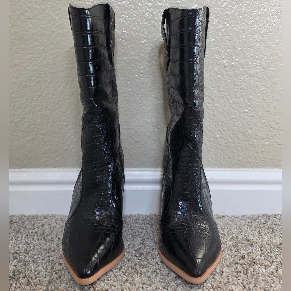 Cowboy Western Style Faux Leather Croc-Embossed Festival Boots Size 39 US 8.5 - Picture 5 of 9